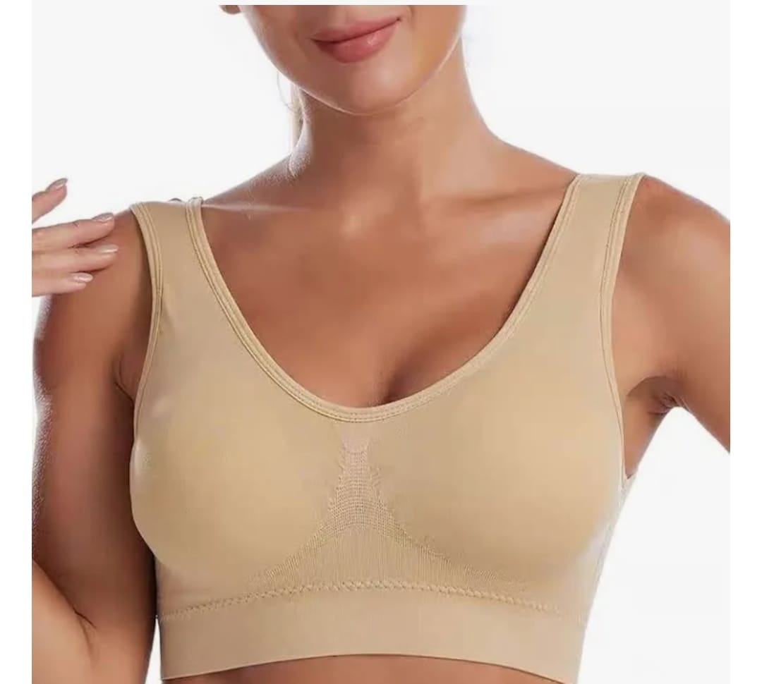 Sujetador deportiva sin costuras beige y negro XL/XXL